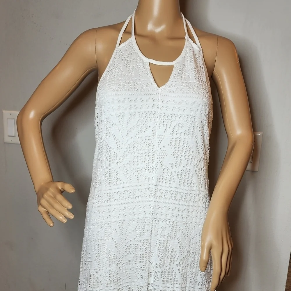 Free People Beach White Crochet Lace Knit Halter Maxi Dress Beachy‎ Boho Small